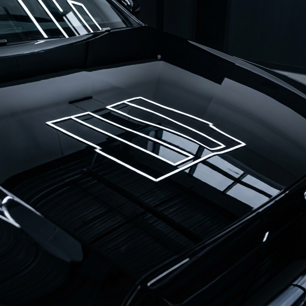 Flawless mirror reflection on black paint